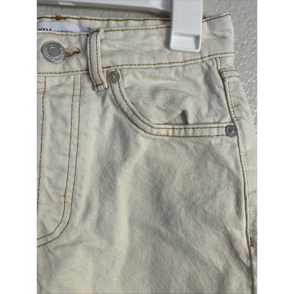 ZARA Women's Beige Ivory High Waisted Cut Off Denim Shorts Button Fly Size 0 - Picture 2 of 6